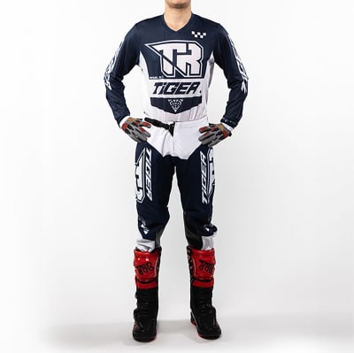 Traje para moto tiger tacing tr 5.5s blanco/azul motocross enduro2
