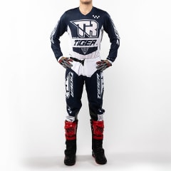 Traje para moto tiger tacing tr 5.5s blanco/azul motocross enduro2