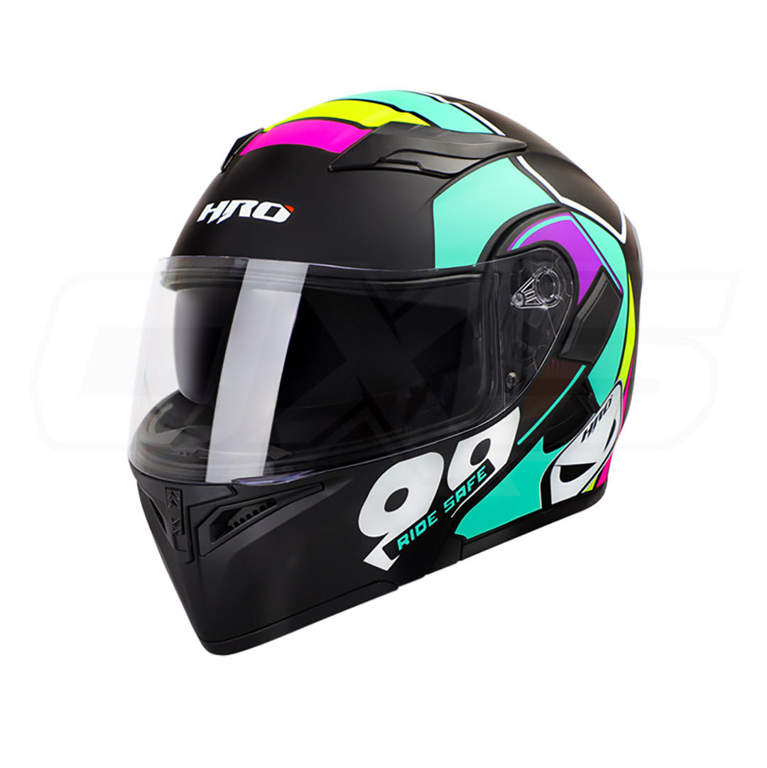 Casco Moto Hro 3400 classic n.b turq Abatible Con Sun Visor Dot1
