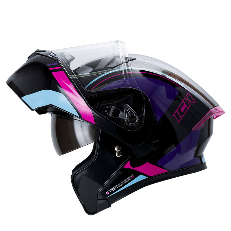 Casco moto ich 3120 clear fc abatible con sun visor certificación dot 3cv2