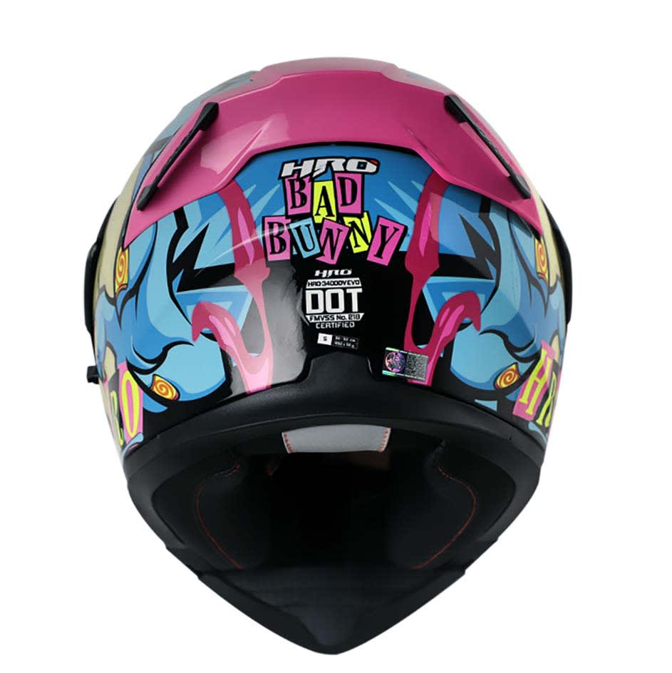 Casco Moto Hro 3400dv bad bunny rosa brillo Abatible Sun Visor Certificación Dot3