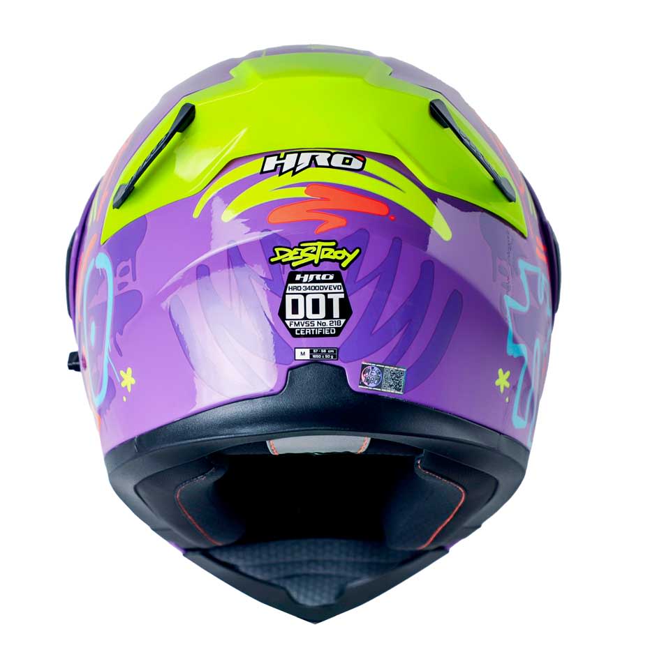Casco Moto Hro 3400dv destroy morado Abatible Sun Visor Certificación Dot5