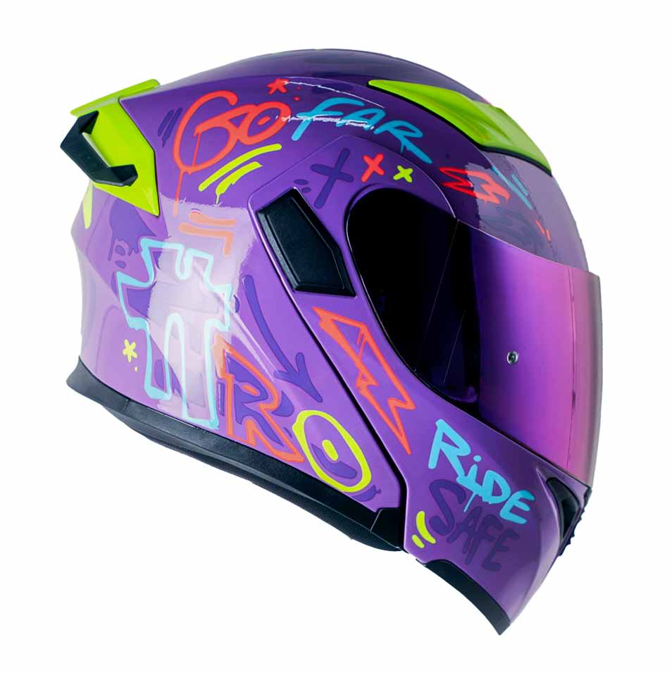 Casco Moto Hro 3400dv destroy morado Abatible Sun Visor Certificación Dot4