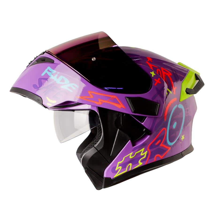 Casco Moto Hro 3400dv destroy morado Abatible Sun Visor Certificación Dot2