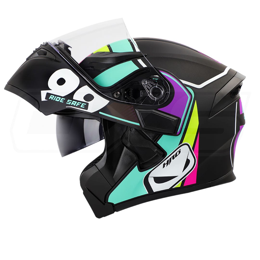 Casco Moto Hro 3400 classic n.b turq Abatible Con Sun Visor Dot3