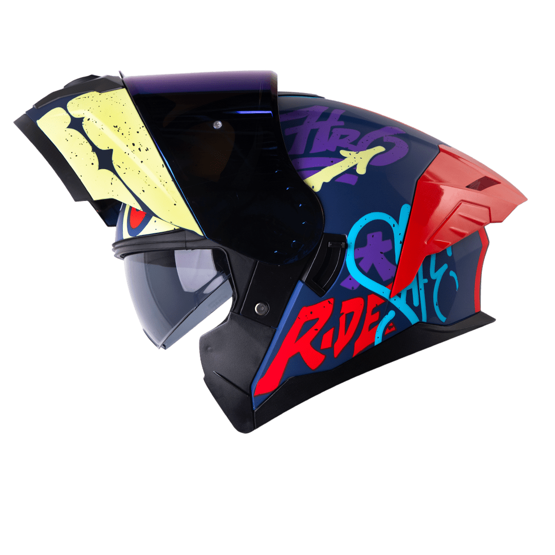 Casco moto hro 3480dv letter face az.os mr abatible con sun visor dot2