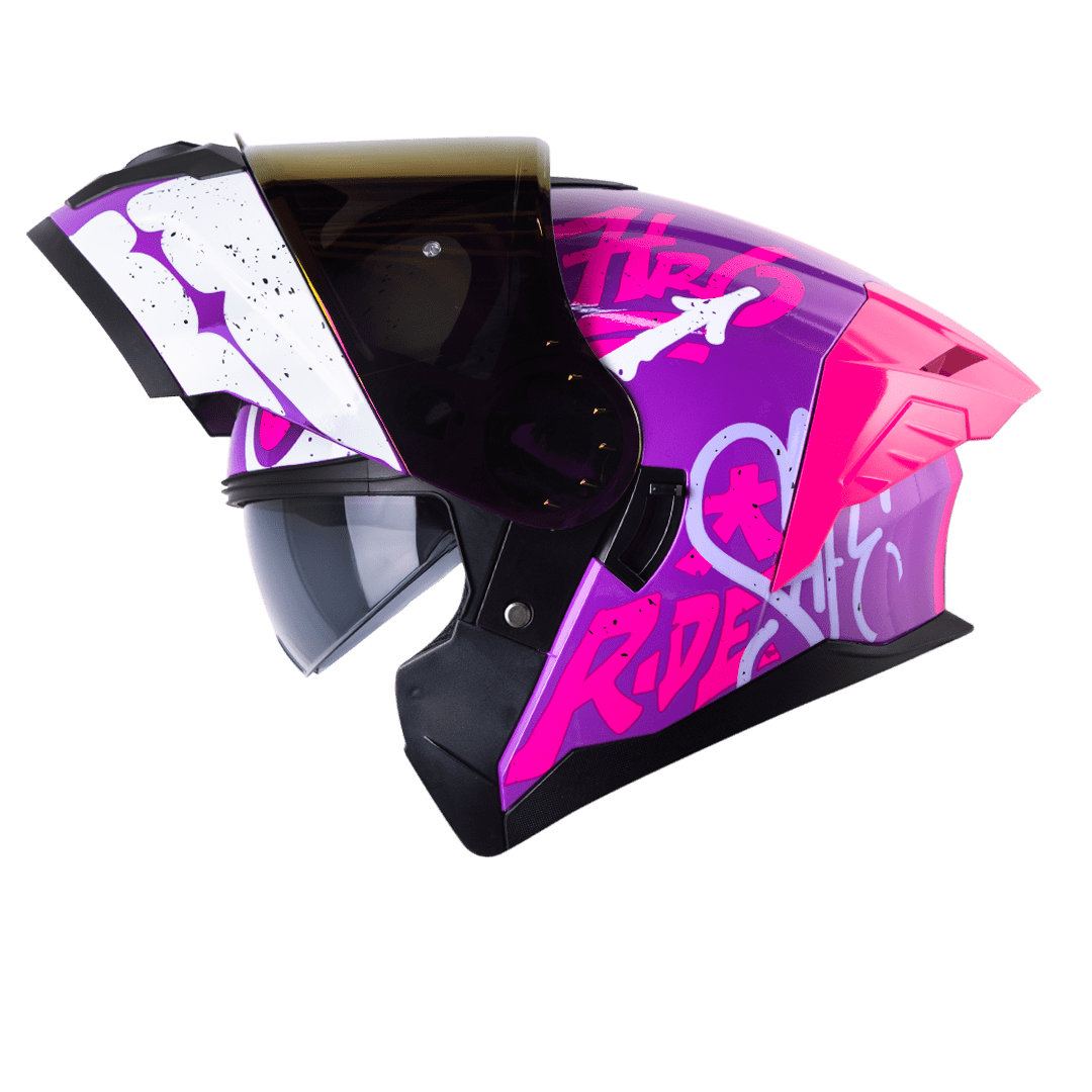 Casco moto hro 3480dv letter face mr fc abatible con sun visor dot2