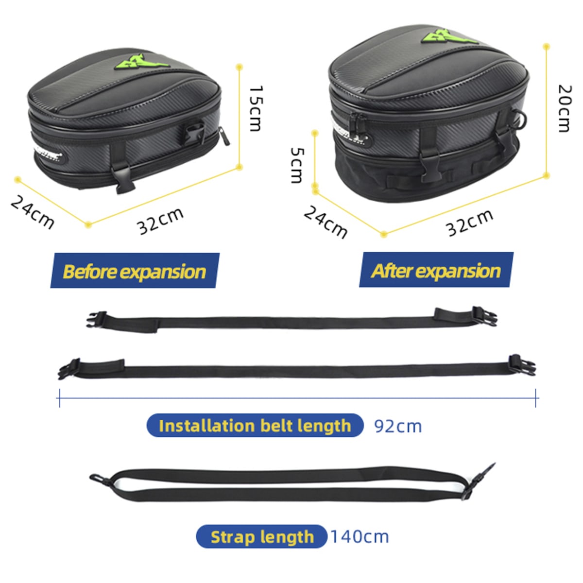 Bolso estanque y cola para moto motocentric expandible de 8 a 11.5 litros 11-MC-007911