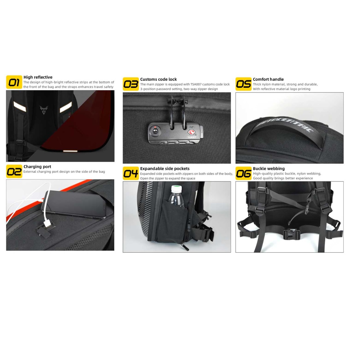 Mochila para moto motocentric rigida expandible de 29 a 45 litros mc-01233