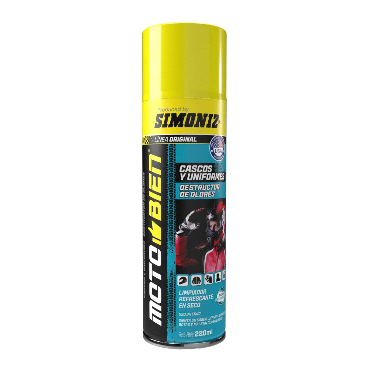 Limpiador desinfectante en seco para casco y equipo de moto simoniz motobien 220ml1
