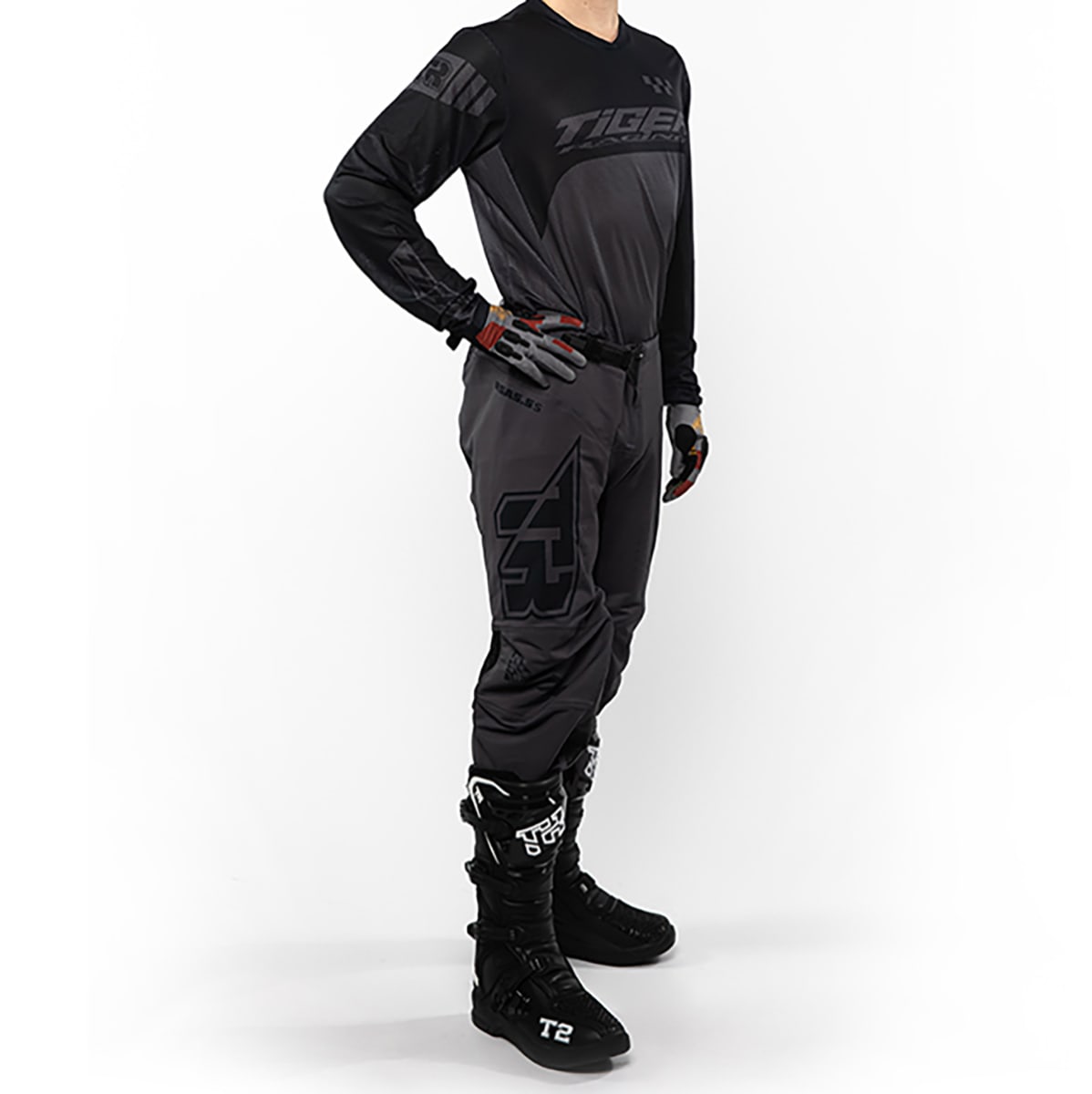 Traje para moto tiger tacing tr 5.5s gris/negro motocross enduro3