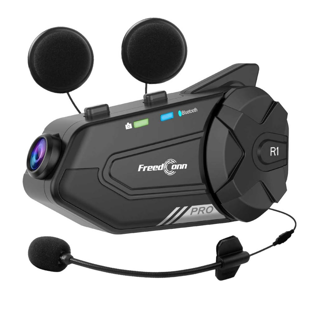Manos libres para casco moto freedconn R1 Pro camara 2k bluetooth intercomunicador 6 vias 1000mts radio FM1