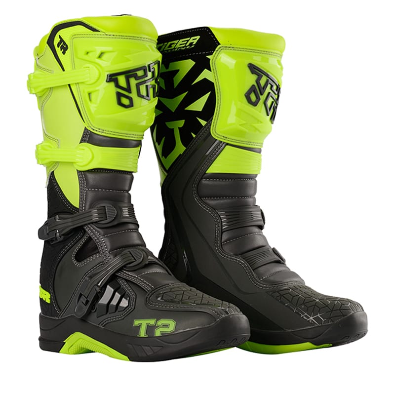 Botas para moto tiger racing t2 negro amarillo fluor motocross enduro1