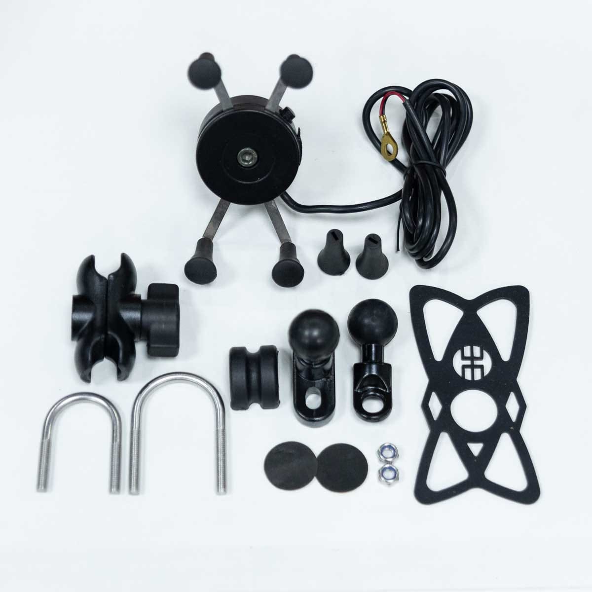 Soporte celular moxi con cargador usb para moto base espejo y volante1