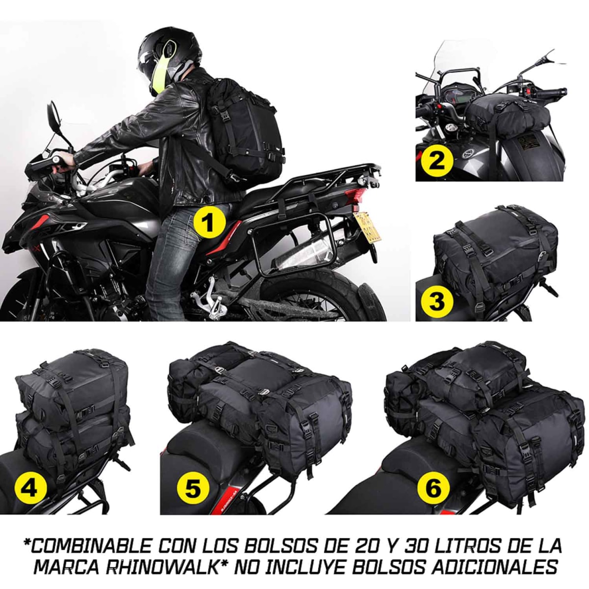 Bolso impermeable para moto rhinowalk mt21630 30 litros multi uso9