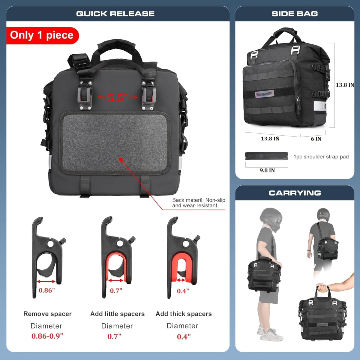 Bolso lateral para moto rhinowalk MT2040 20 litros impermeable6