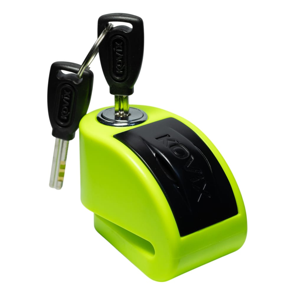 Candado disco moto kovix con alarma kt6-fo verde fluor1