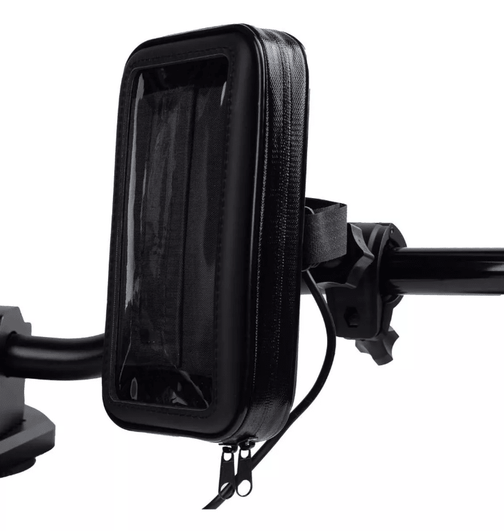 Soporte celular con estuche impermeable para moto 7,4 pulgadas con cargador usb volante y espejo2