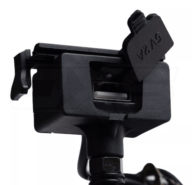 Soporte celular con estuche impermeable para moto 7,4 pulgadas con cargador usb volante y espejo3