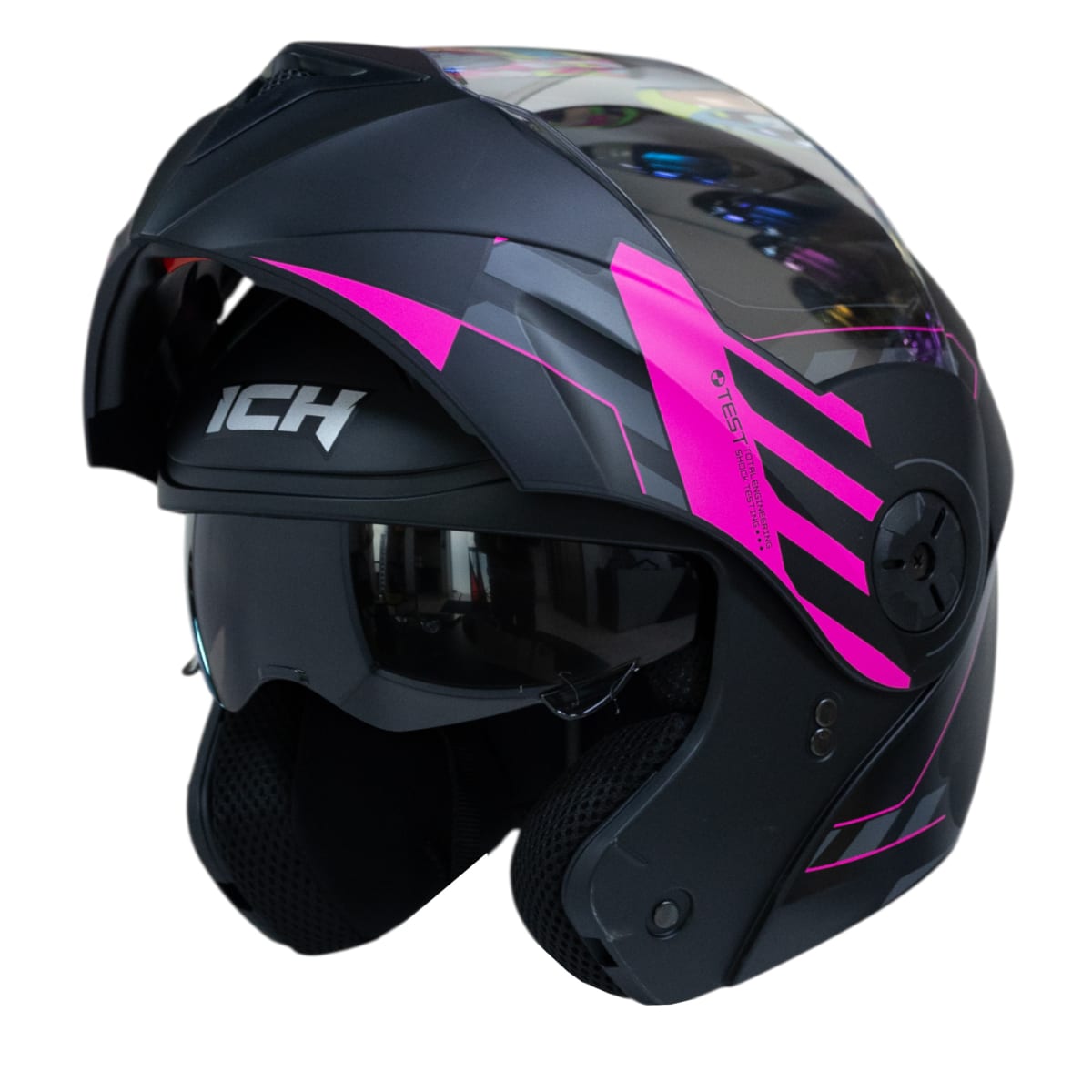 Casco moto ich 3110 cicu fc abatible con sun visor certificación dot 3cv2