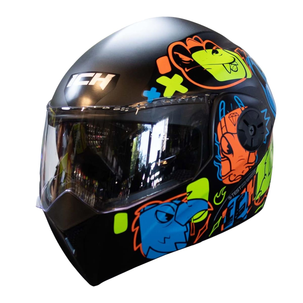 Casco moto ich 3110 junior wild soul am.n abatible con sun visor certificación dot4