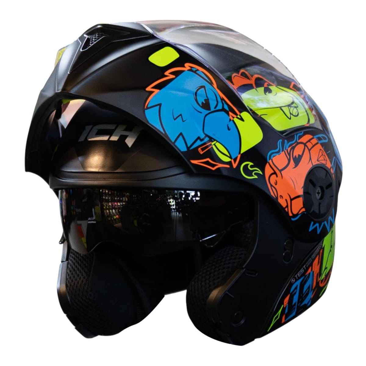 Casco moto ich 3110 junior wild soul am.n abatible con sun visor certificación dot3