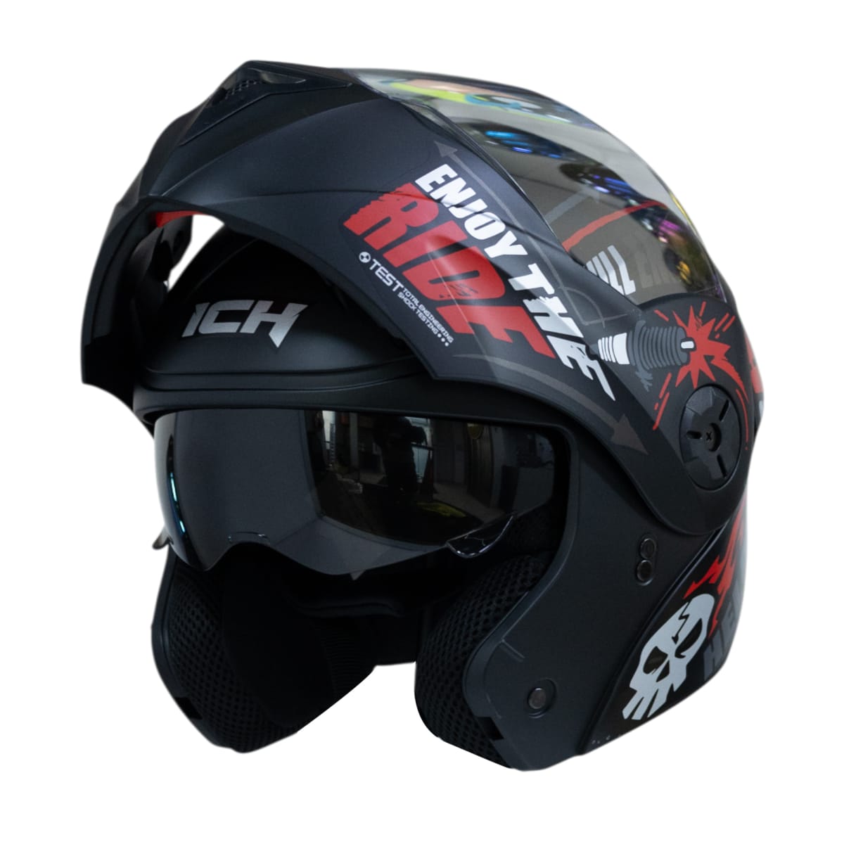 Casco moto ich 3110 speed master rj abatible con sun visor certificación dot 3cv8
