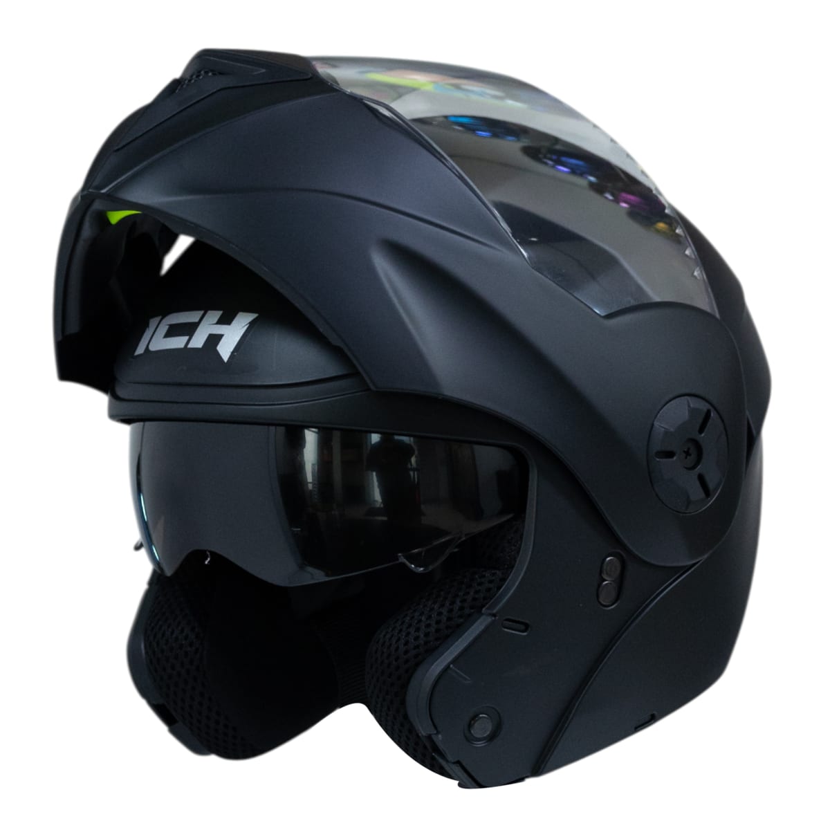 Casco moto ich 3110 junior solid ng mate abatible con sun visor certificación dot2
