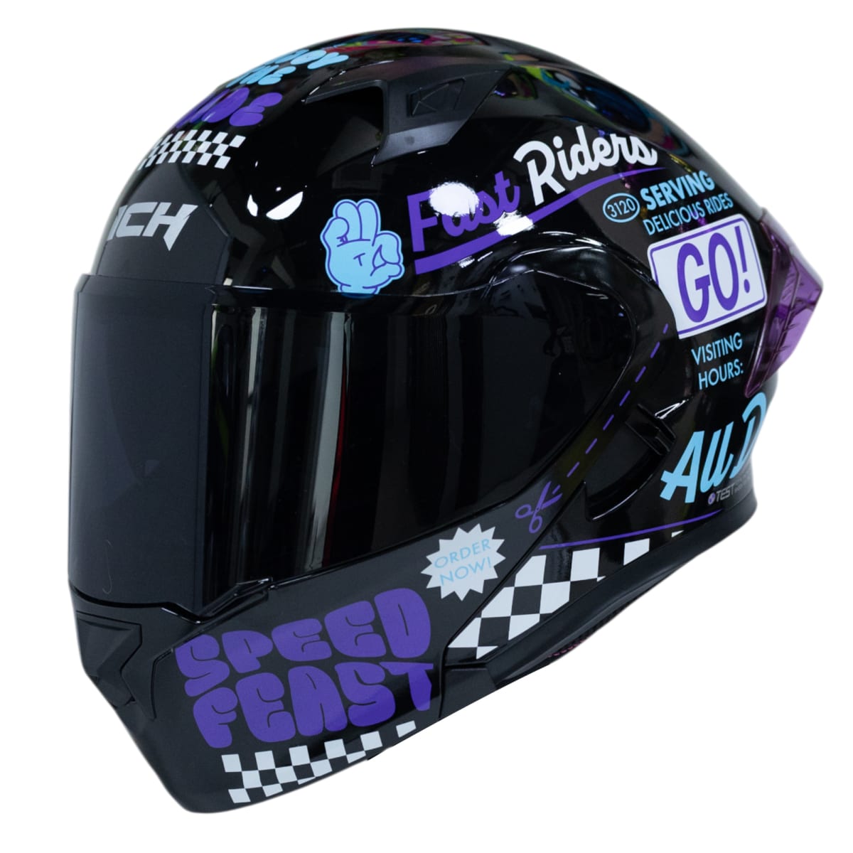 Casco moto ich 3120 fifties brillo mr sm abatible con sun visor certificación dot 3cv6