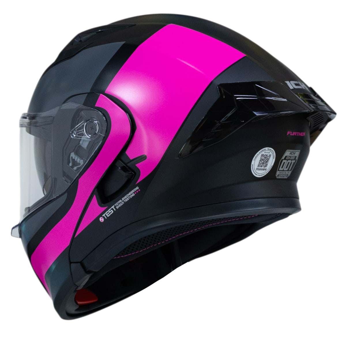 Casco moto ich 3120 further mate fc abatible con sun visor certificación dot 3cv8