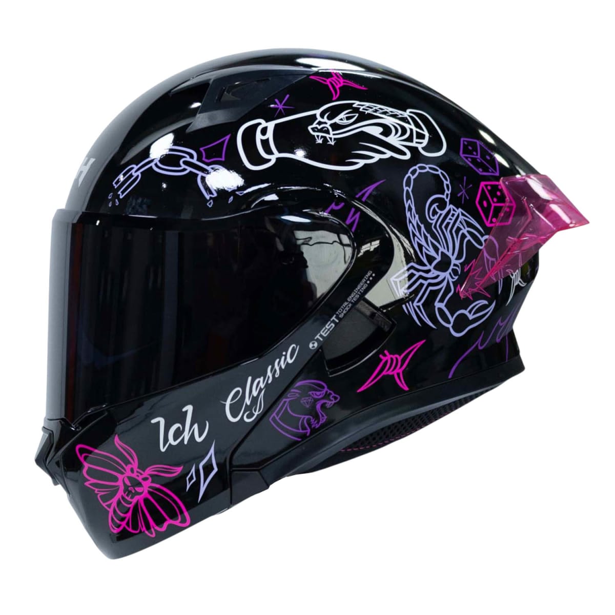 Casco moto ich 3120 tradicional lila sm abatible con sun visor certificación dot 3cv1