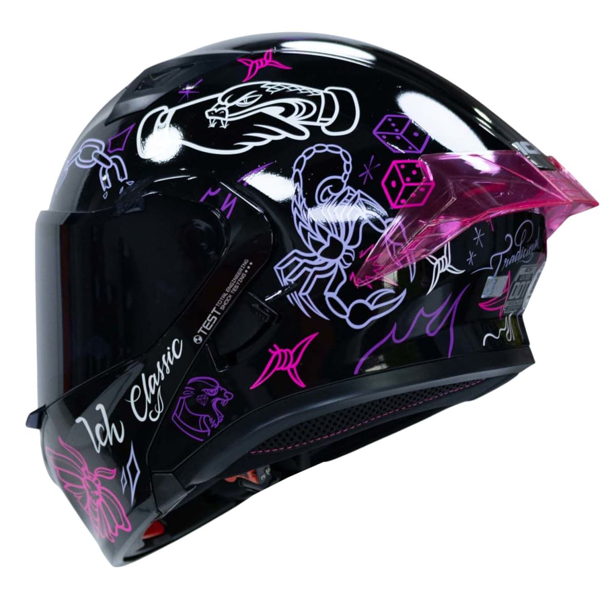 Casco moto ich 3120 tradicional lila sm abatible con sun visor certificación dot 3cv5