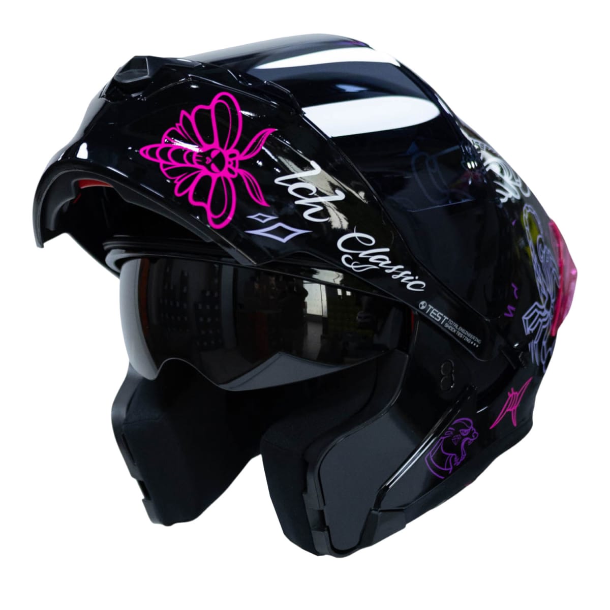 Casco moto ich 3120 tradicional lila sm abatible con sun visor certificación dot 3cv3
