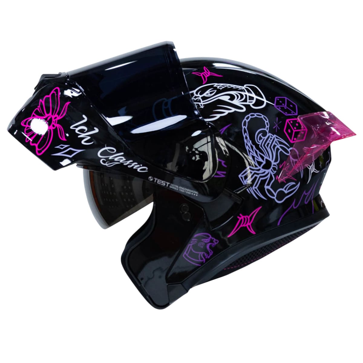 Casco moto ich 3120 tradicional lila sm abatible con sun visor certificación dot 3cv2