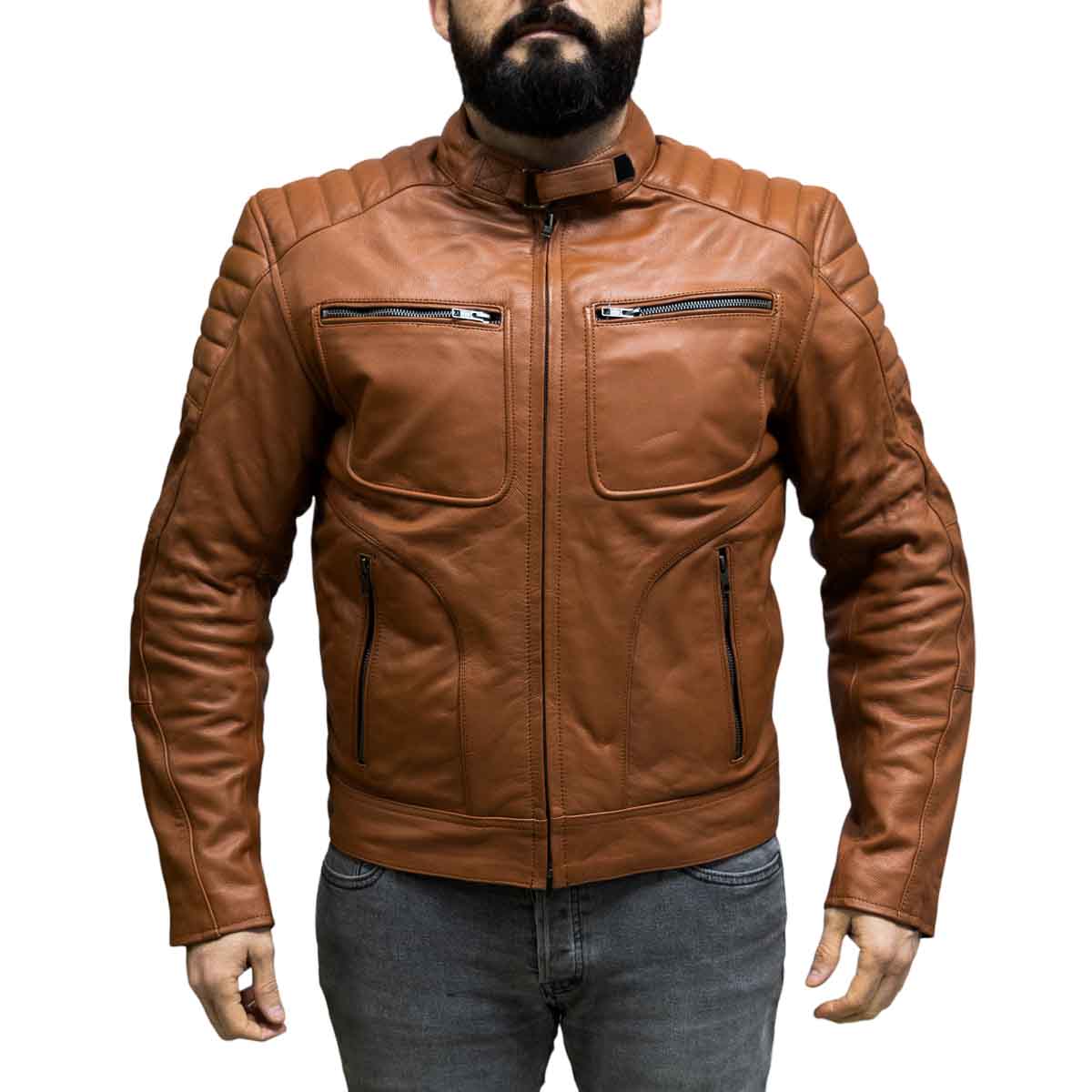 Chaqueta para moto armad gear falcon cuero cafe1