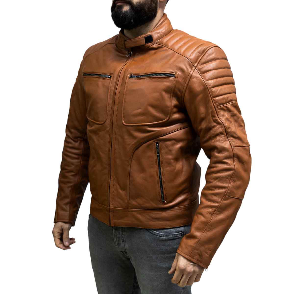 Chaqueta para moto armad gear falcon cuero cafe2