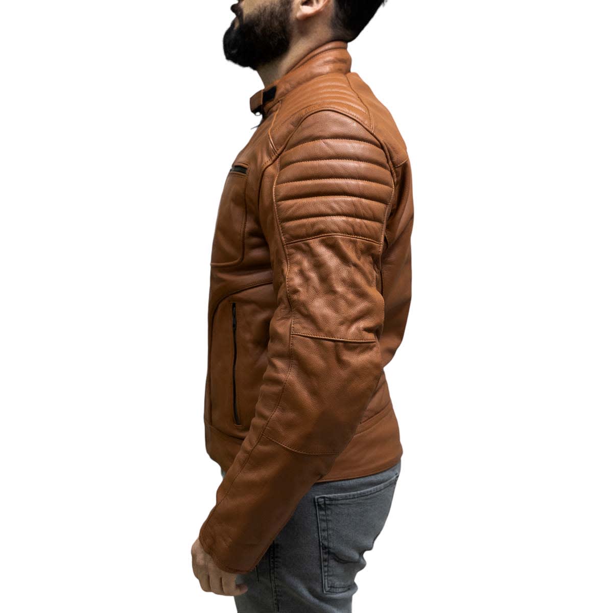 Chaqueta para moto armad gear falcon cuero cafe3