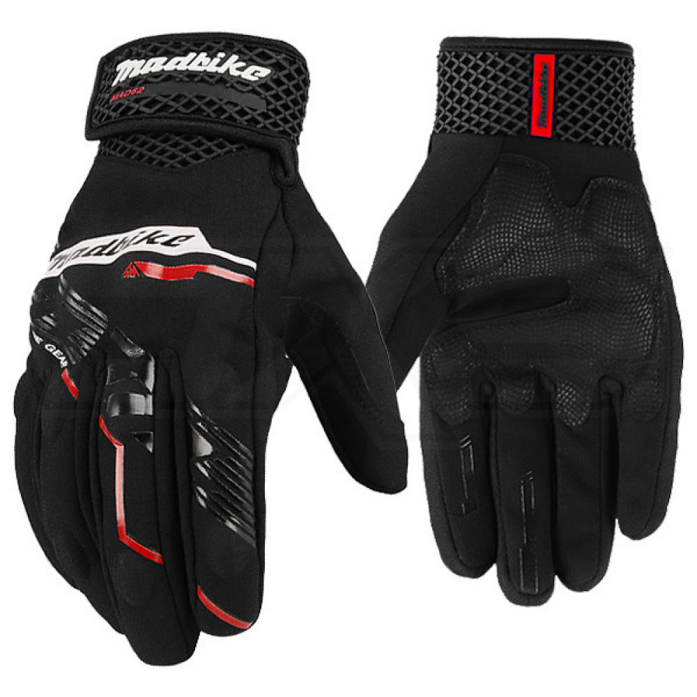 Guantes para moto madbike mad62 negro rojo con protecciones touch1