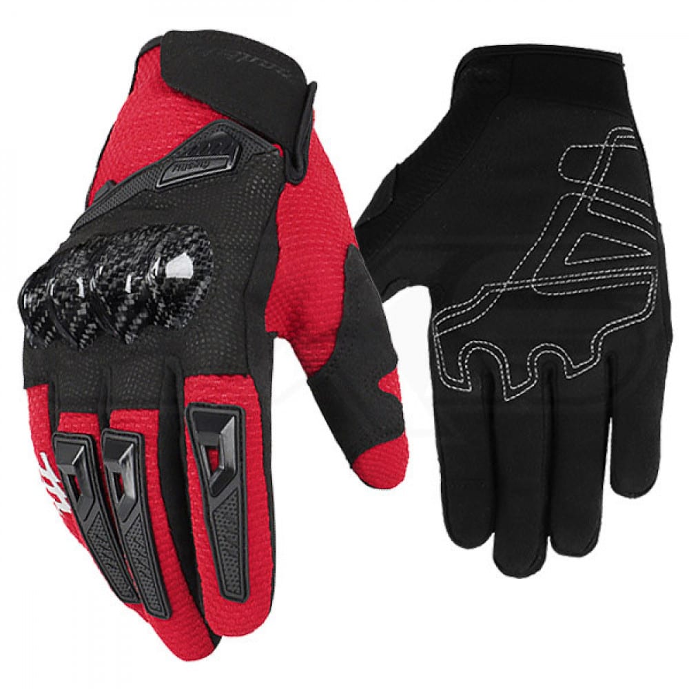 Guantes para moto madbike mad66 rojo con protecciones touch3
