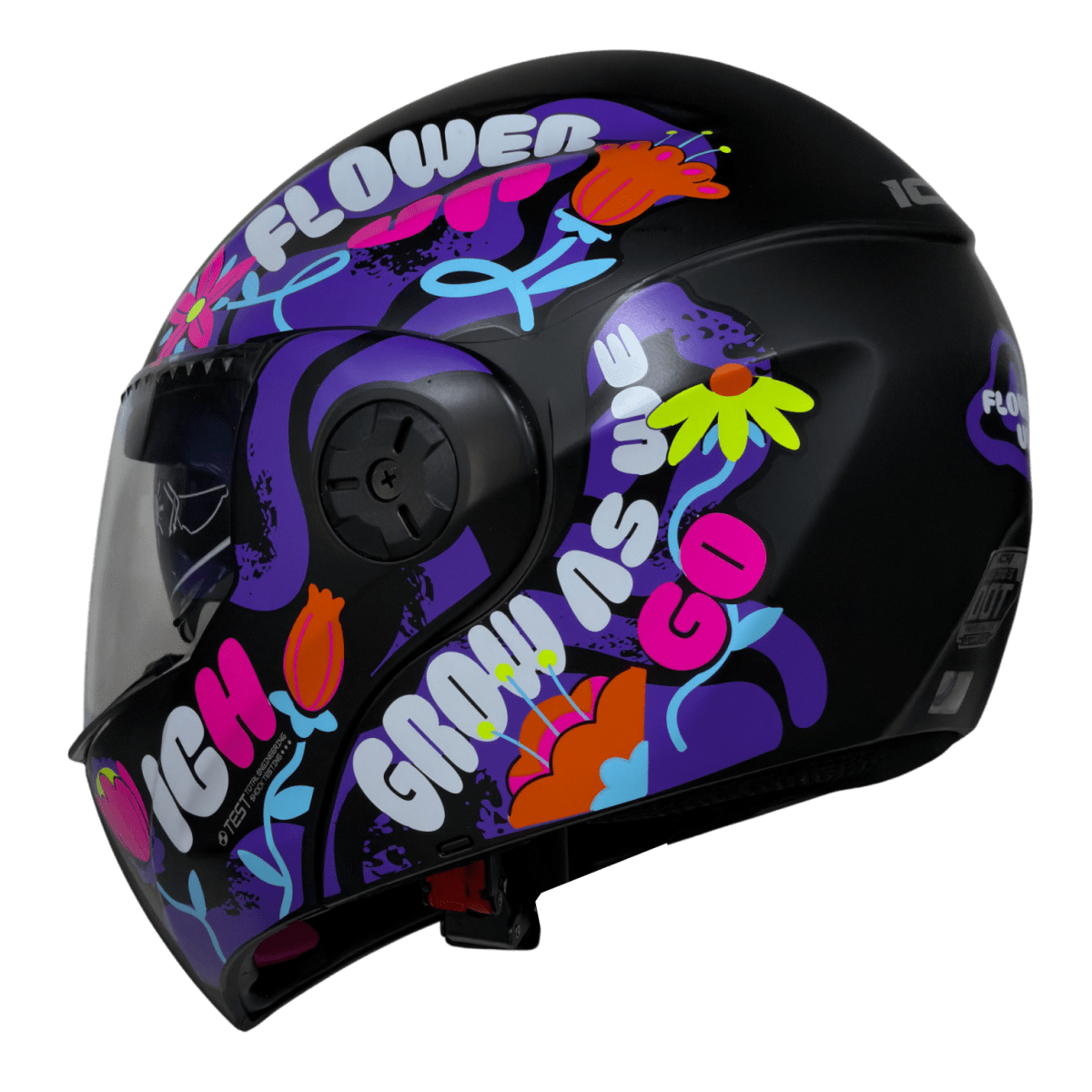 Casco moto ich 3110 jr flower up fc abatible  con sun visor certificación dot3
