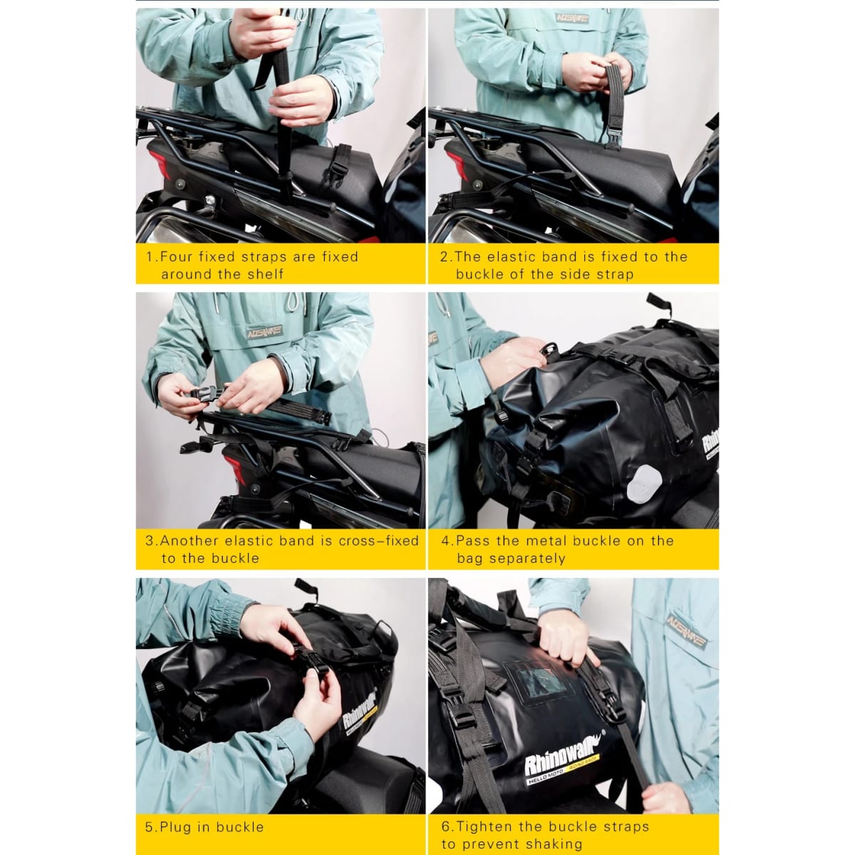 Bolso para moto rhinowalk mt20650 65l drybag waterproof11