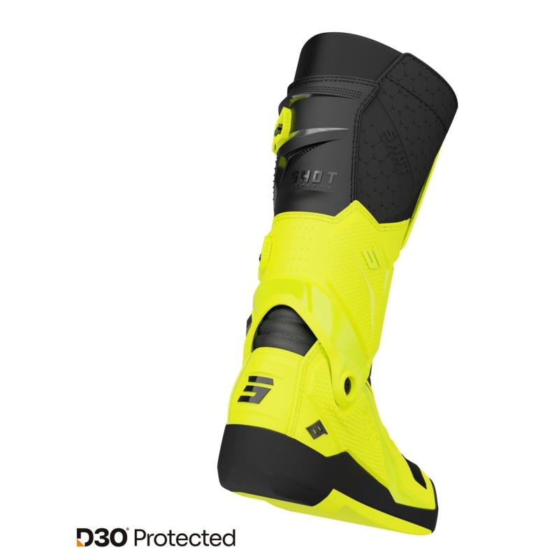 Botas moto shot race 8 neon yellow con D3O motocross enduro3