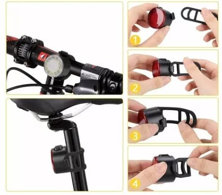 Set de luces led para bicicleta blanco rojo xa313 recargables usb4