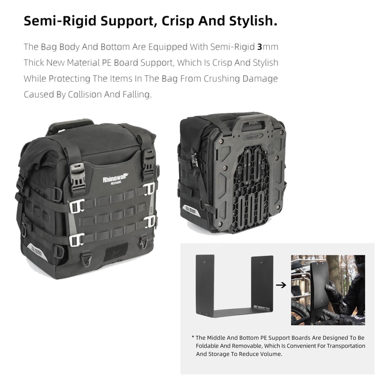 Bolso lateral para moto Rhinowalk MJX2004 expandibles de 35 a 45 litros impermeable10