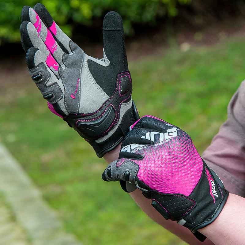 Guantes para moto madmotor mt27 rosa mujer protecciones touch2