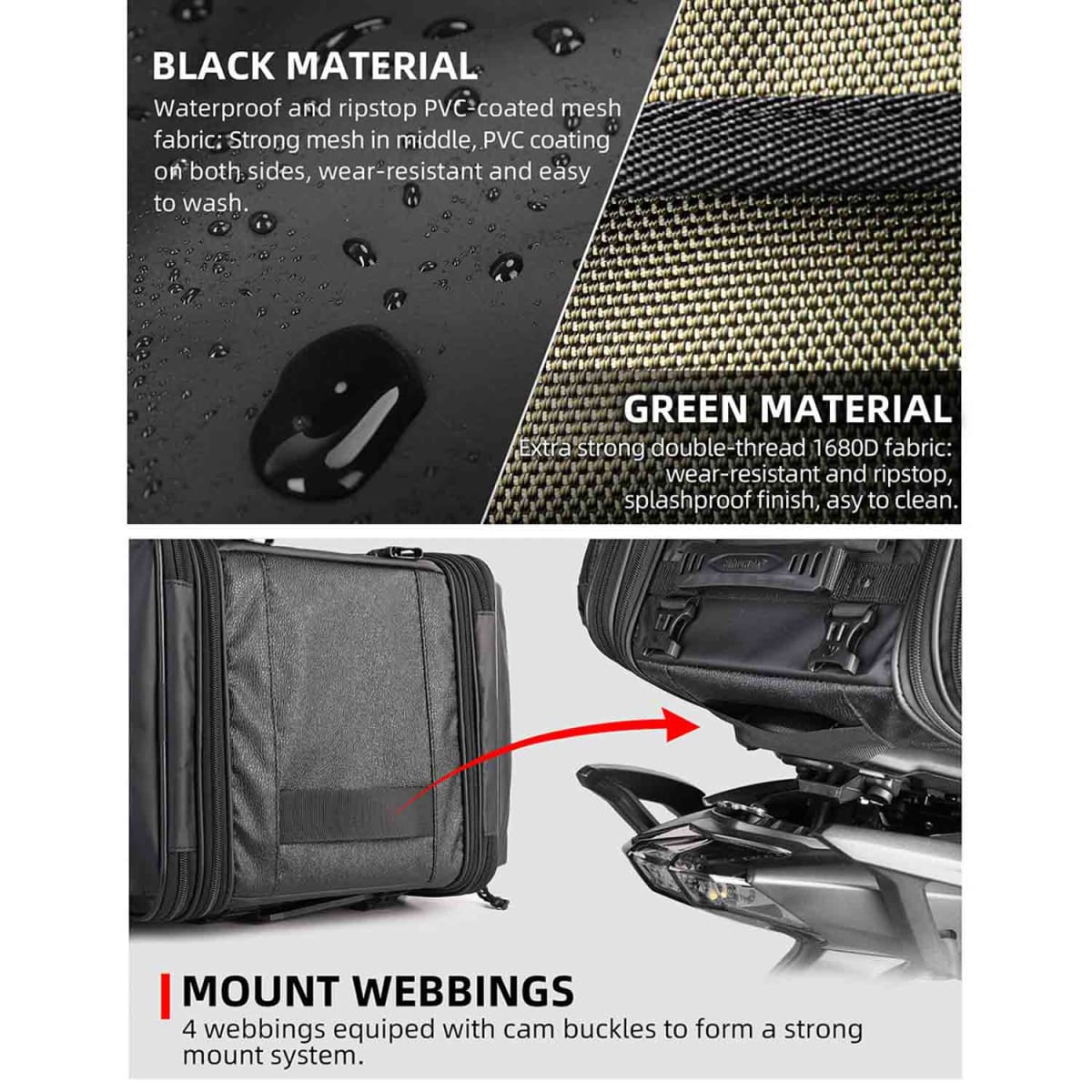 Bolso de cola para moto Rhinowalk MT4026 expandible de 19 a 26 litros impermeable7