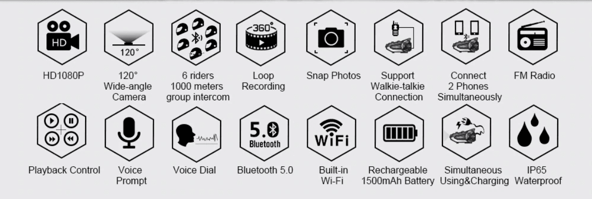 Manos libres bluetooth freedconn R1 plus casco moto camara full hd 1080p wifi e intercom 6 vias 1000mts3