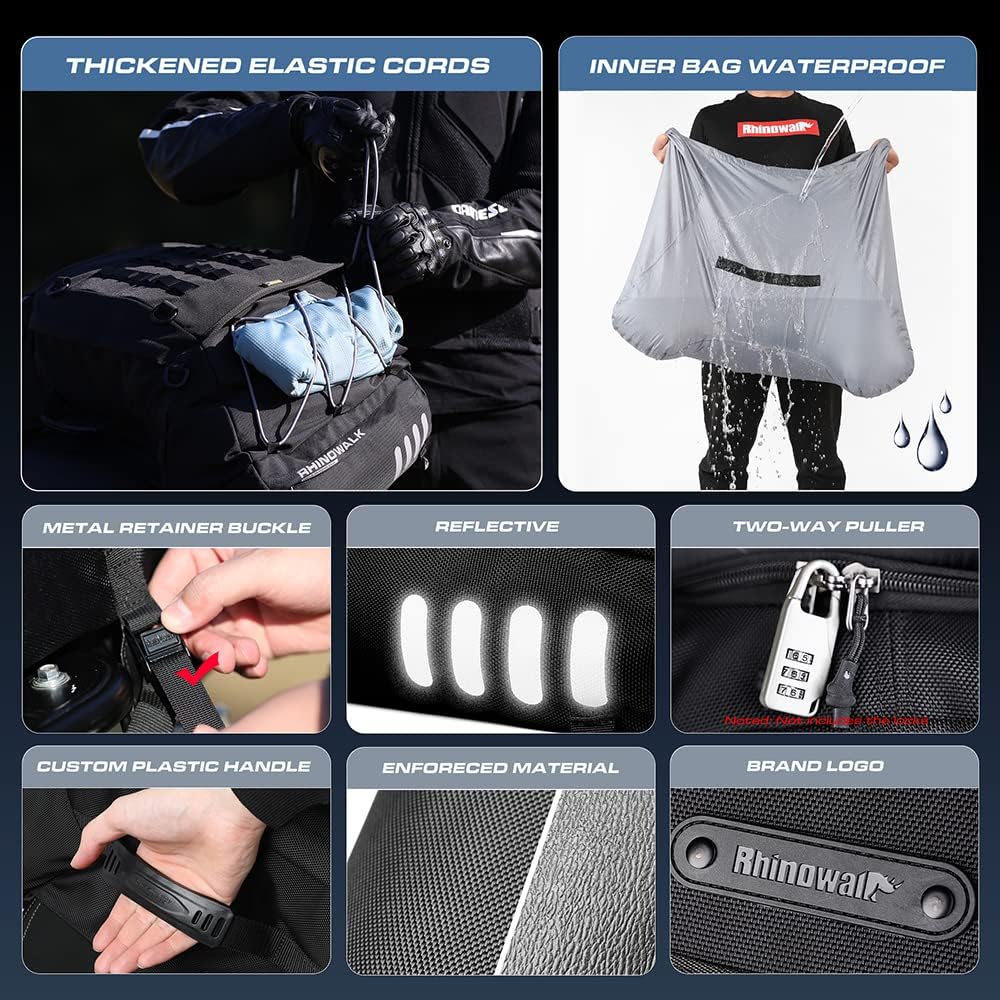 Bolso de cola para moto Rhinowalk MT3550 expandible de 35 a 50 litros impermeable7