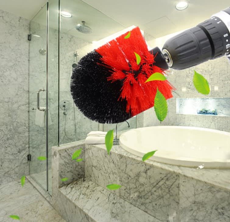 Set de 3 cepillos para taladro electrico para limpieza de superficies hogar y auto moto4