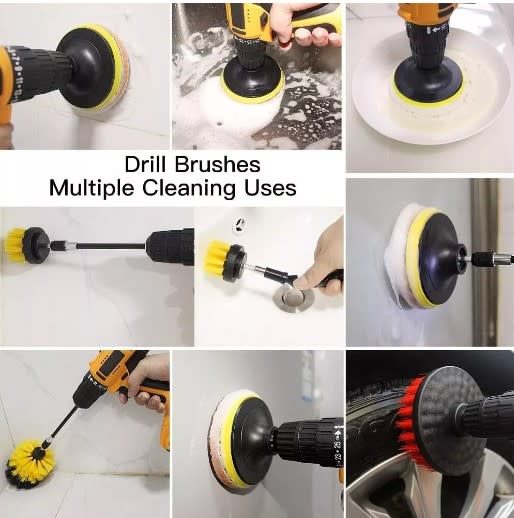 Set de 3 cepillos para taladro electrico para limpieza de superficies hogar y auto moto2